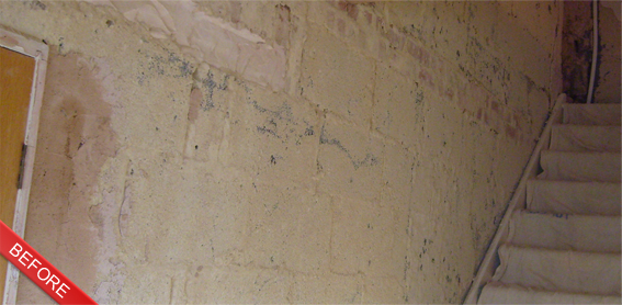 Before plastering - damaged hallway wall